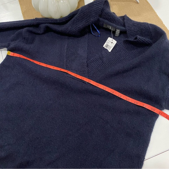 RDI Plunge V-Neck Dark Blue Long Sweater Tunic Sexy Oversized Sz Med Cozy Fall - Picture 6 of 9